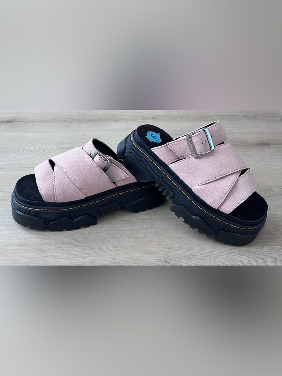 Dr. Martens Shoes - Dr. Martens Pink Suede Chunky Platform Slide Sandals